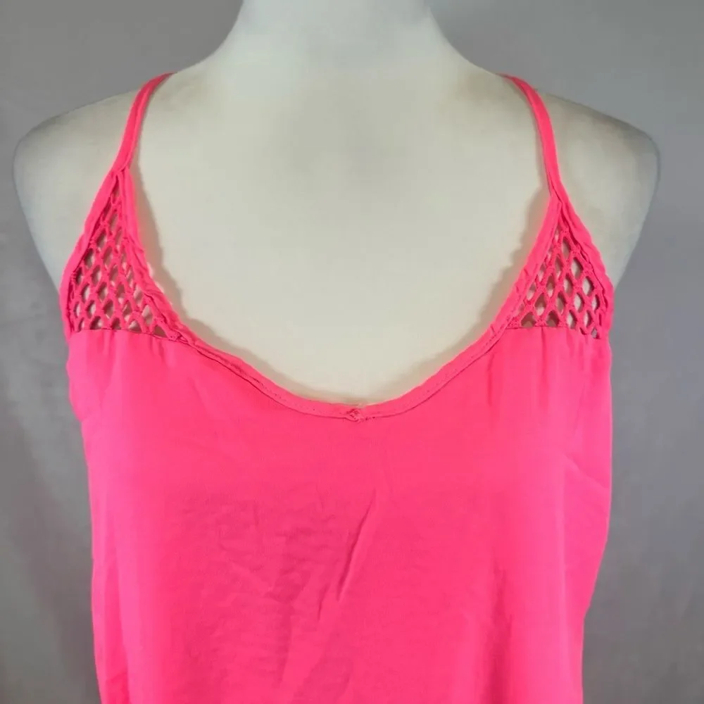 Bright neon pink netted back swim coverup or mini dress size small